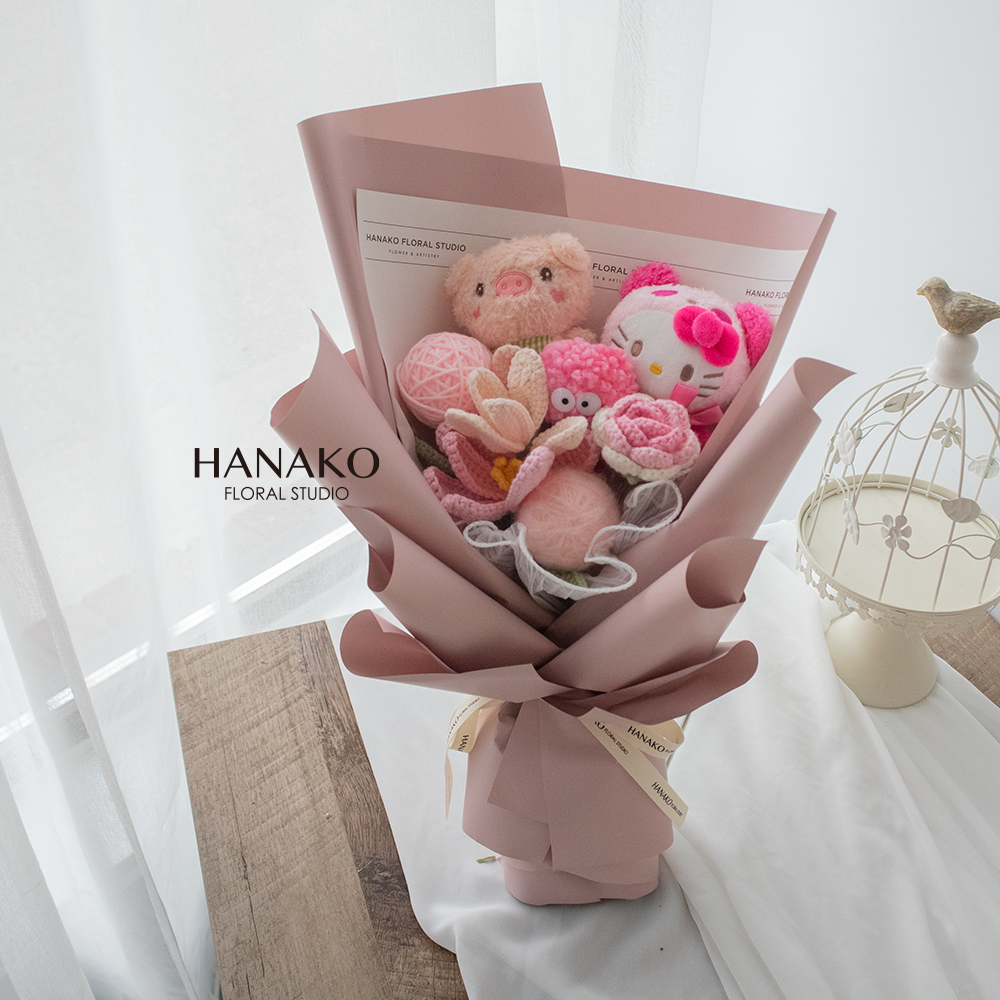 Plush with Crochet Flower Bouquet