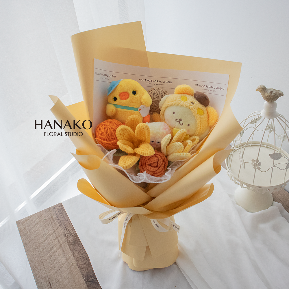 Plush with Crochet Flower Bouquet