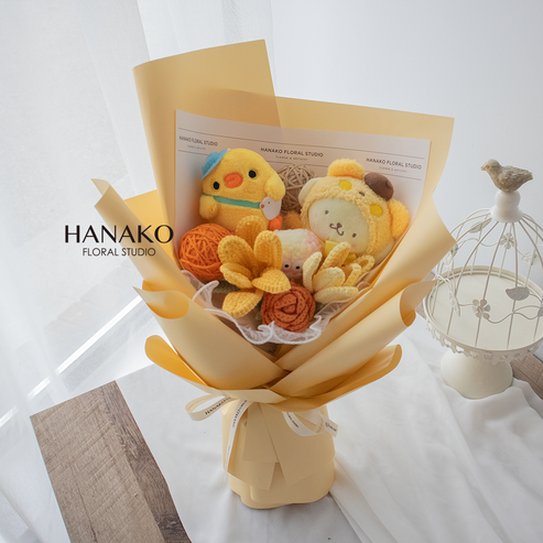 Plush with Crochet Flower Bouquet