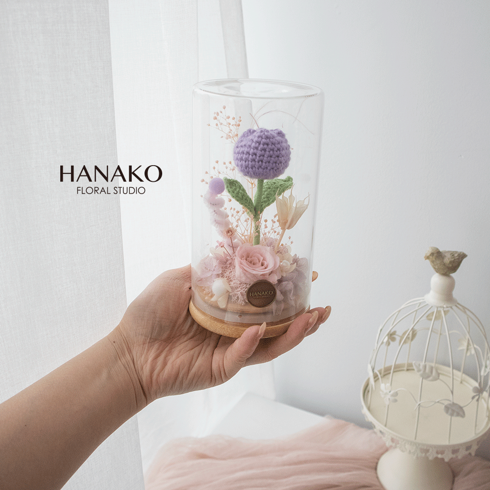 Crochet Tulip and Preserved Flower with Cloche