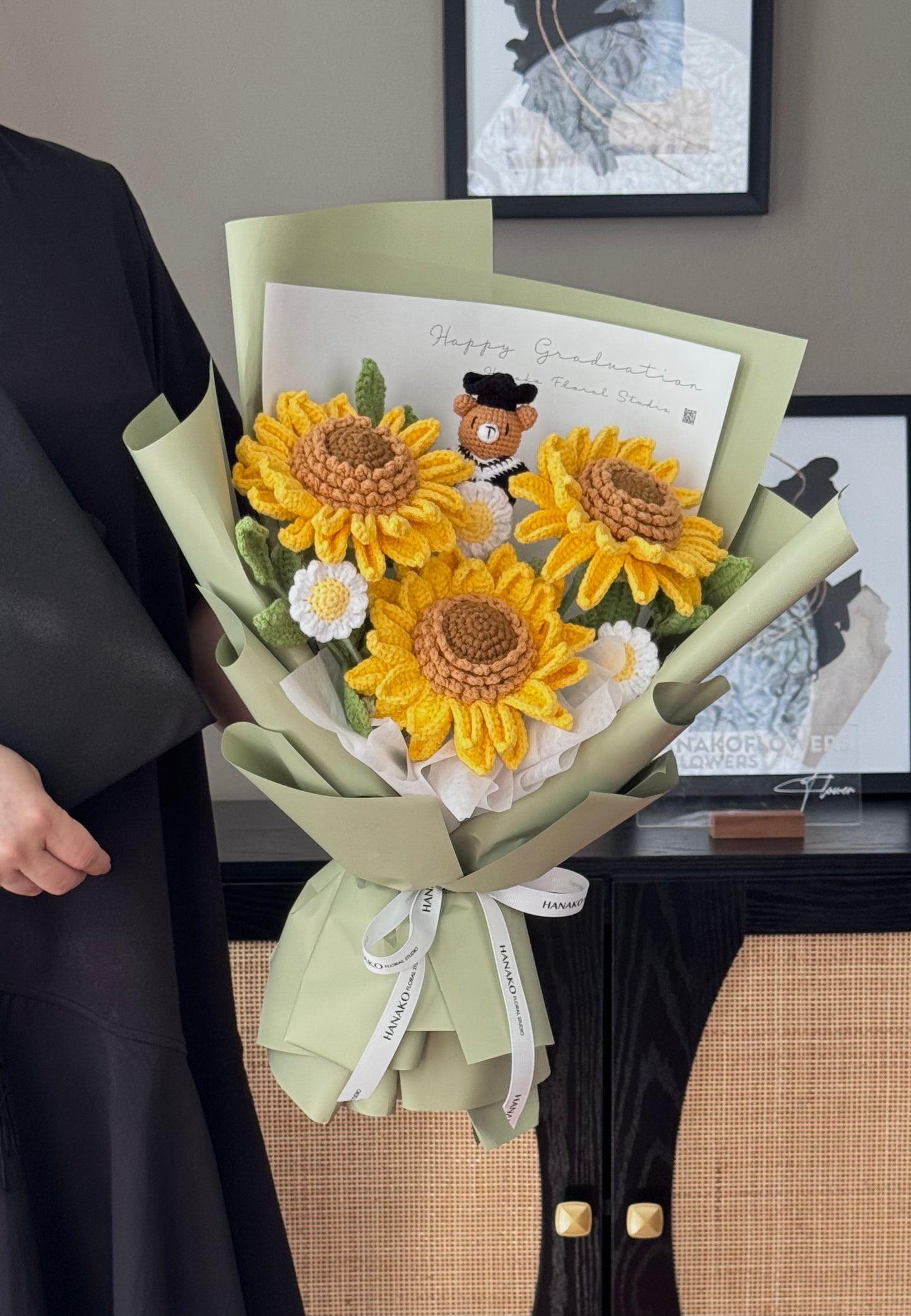 Golden Trio Graduation Crochet Bouquet