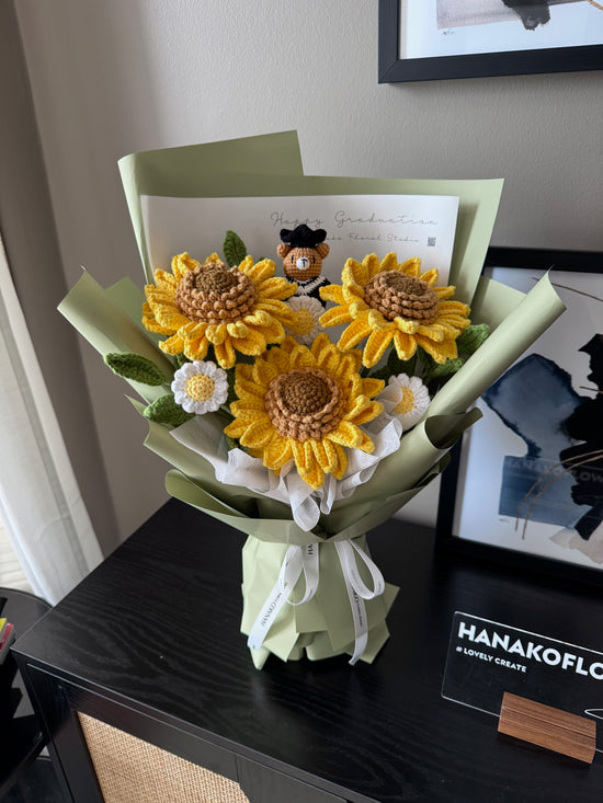 Golden Trio Graduation Crochet Bouquet