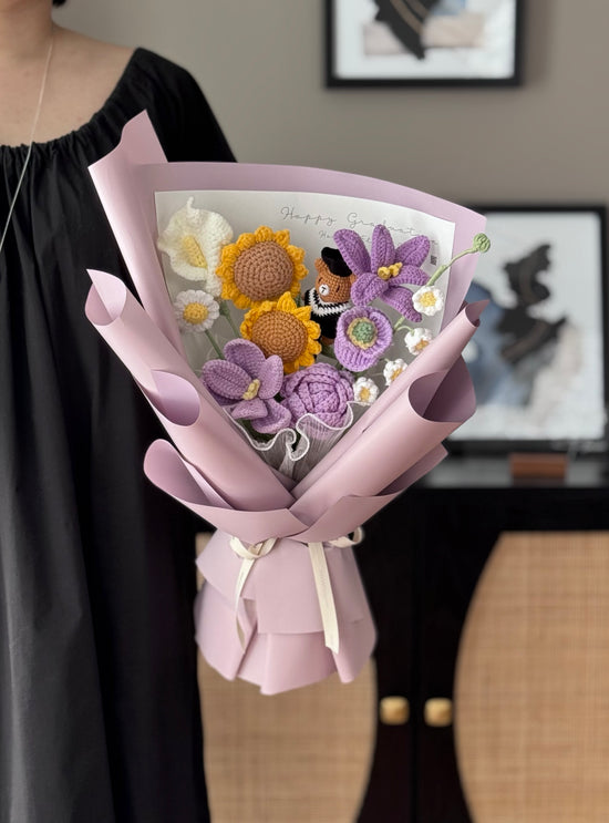 Crochet Graduation Bear Bouquet - Purple