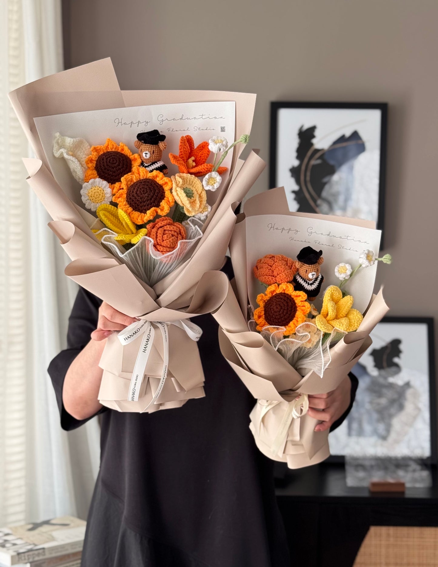 Crochet Graduation Bear Bouquet - Orange