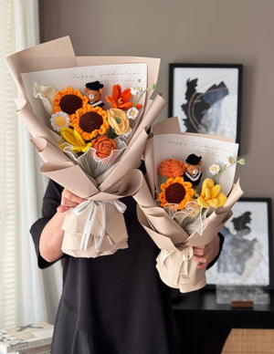 Crochet Graduation Bear Bouquet - Orange