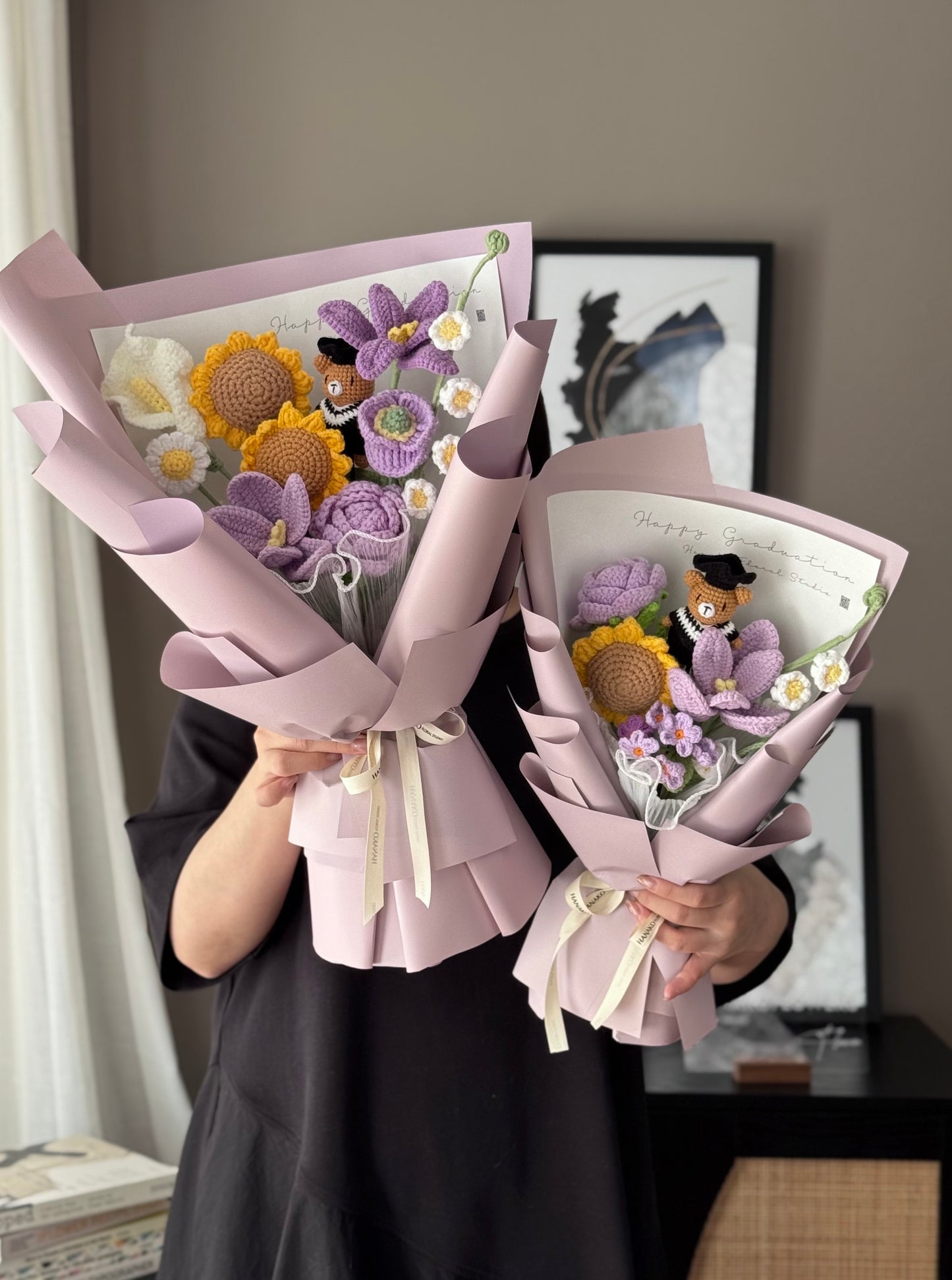 Crochet Graduation Bear Bouquet - Purple