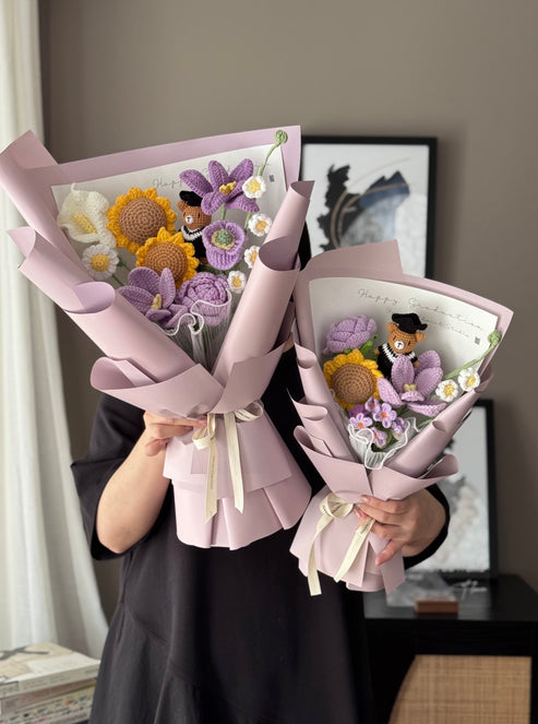 Crochet Graduation Bear Bouquet - Purple