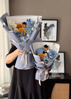 Crochet Graduation Bear Bouquet - Blue