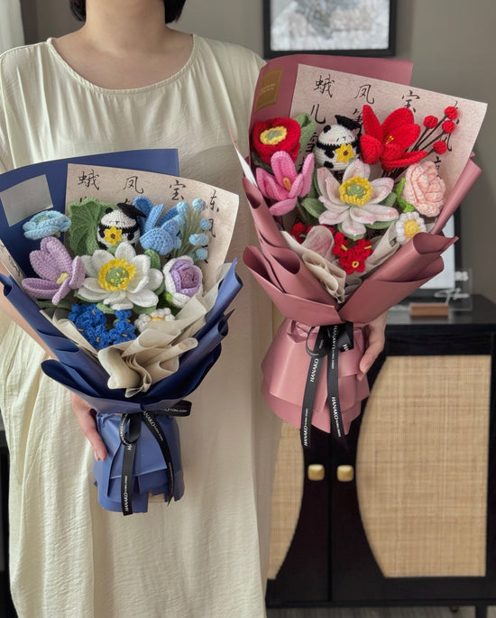 Oriental Lotus Crochet Panda Graduation Bouquet