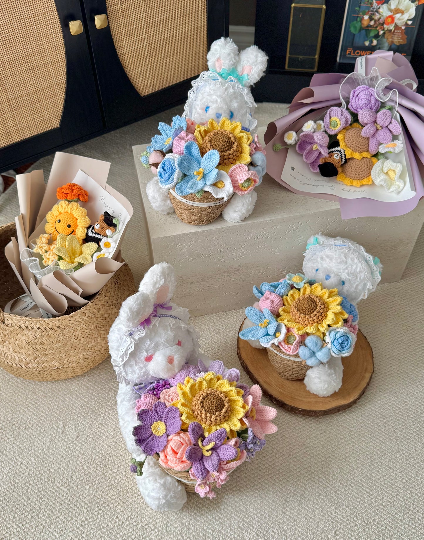 Bloom Companion Basket – Crochet Flowers & Plush