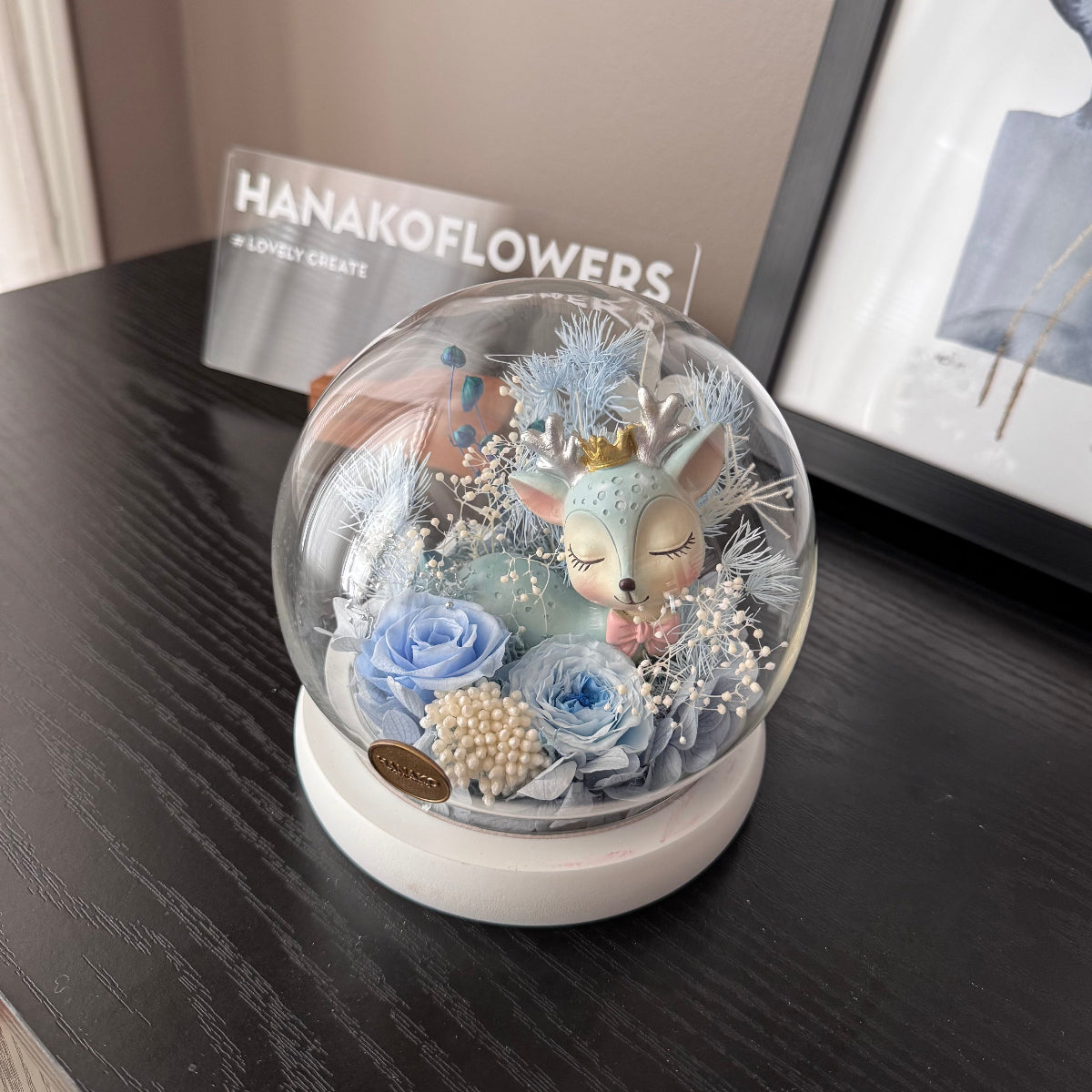 Frosty Deer Dream Preserved Flower Cloche