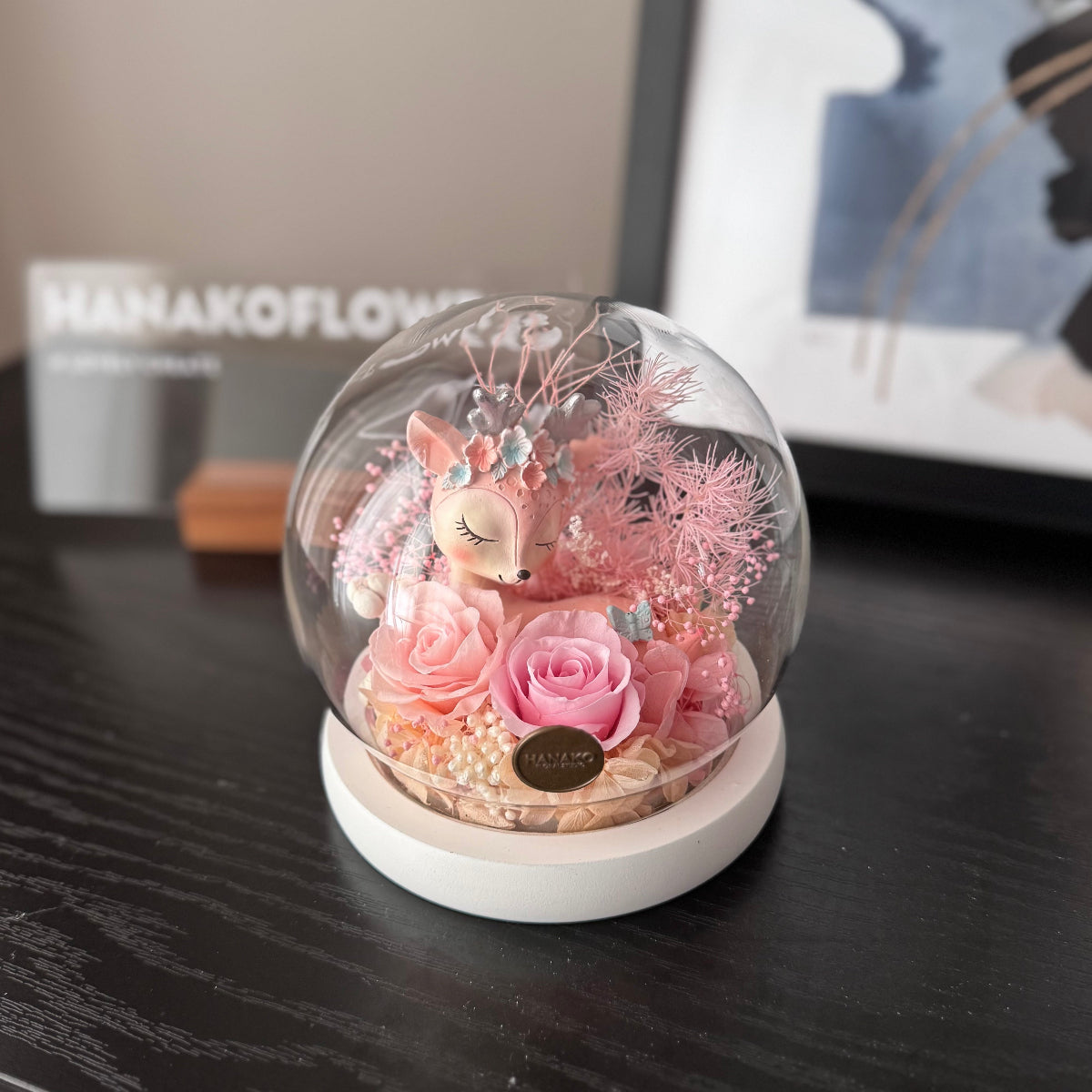 Frosty Deer Dream Preserved Flower Cloche